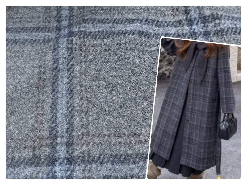 Grey Blue Check Coat Fabric 4 Grey Blue Check Coat Fabric 4